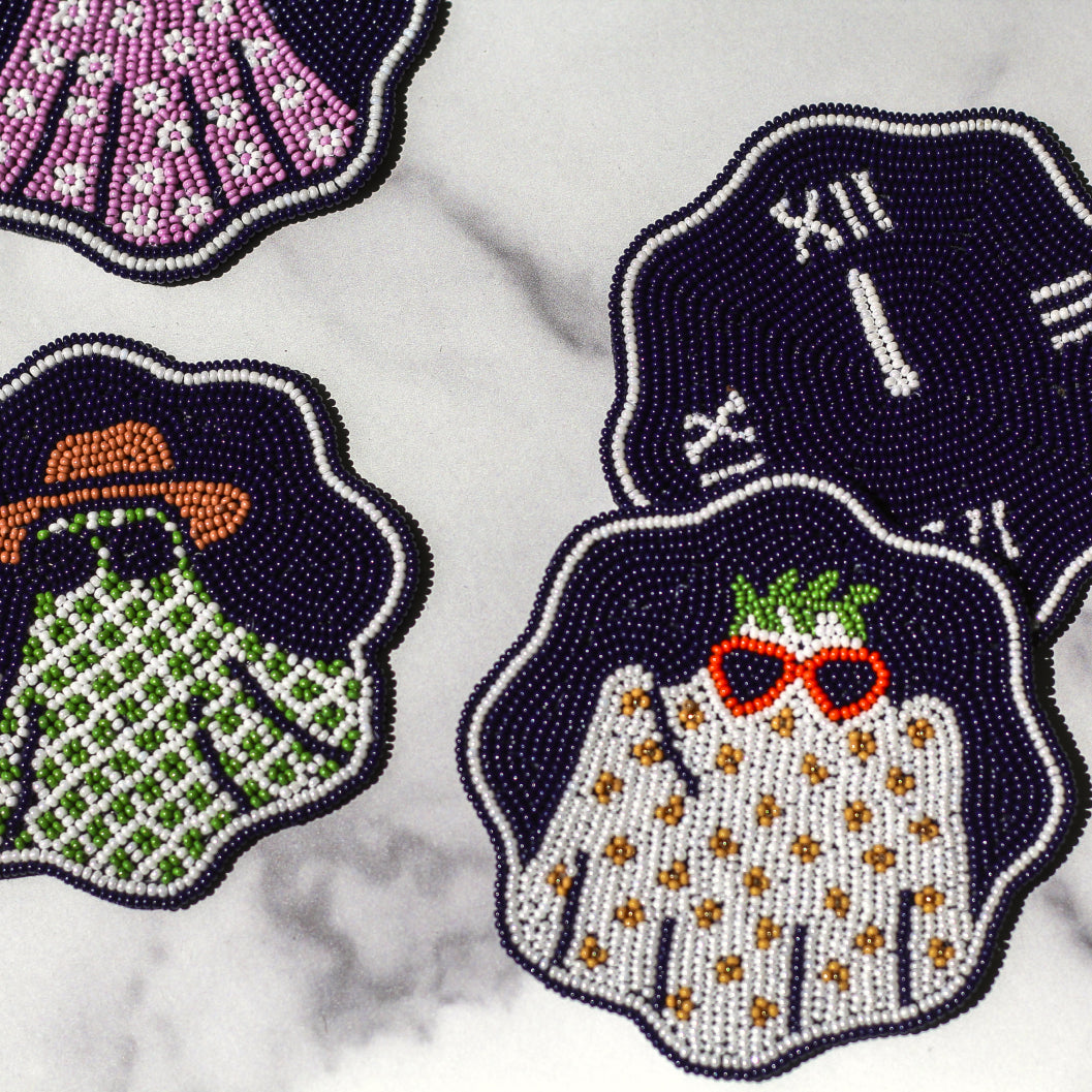 Beloved Ghosts Beaded Coasters, Set of Four