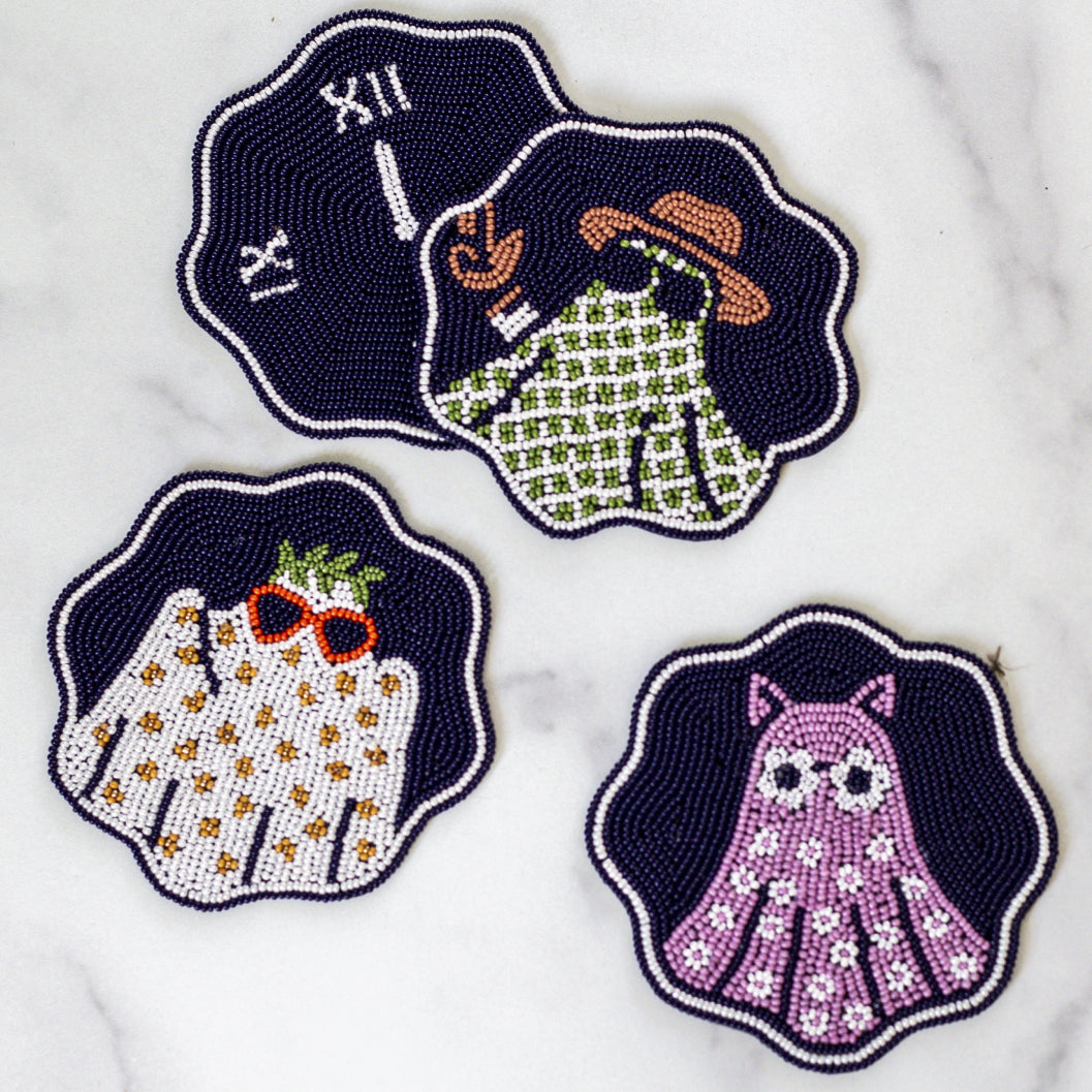 Beloved Ghosts Beaded Coasters, Set of Four