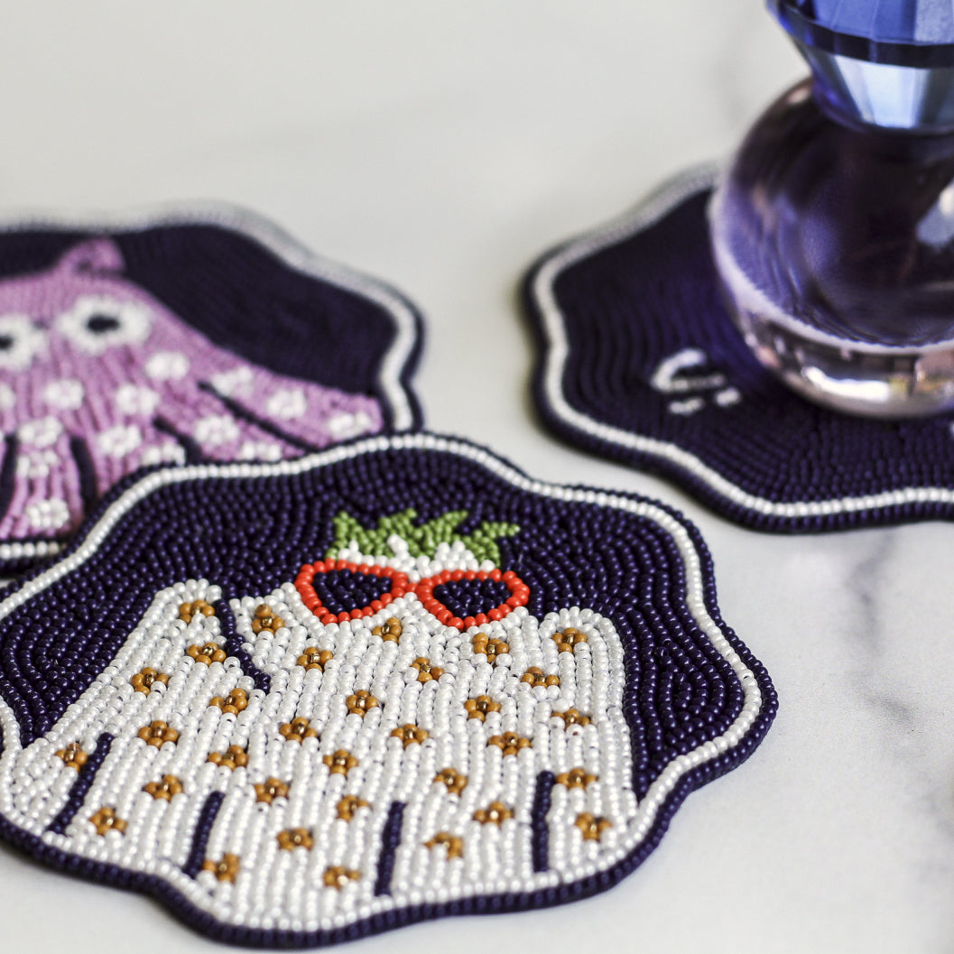 Beloved Ghosts Beaded Coasters, Set of Four