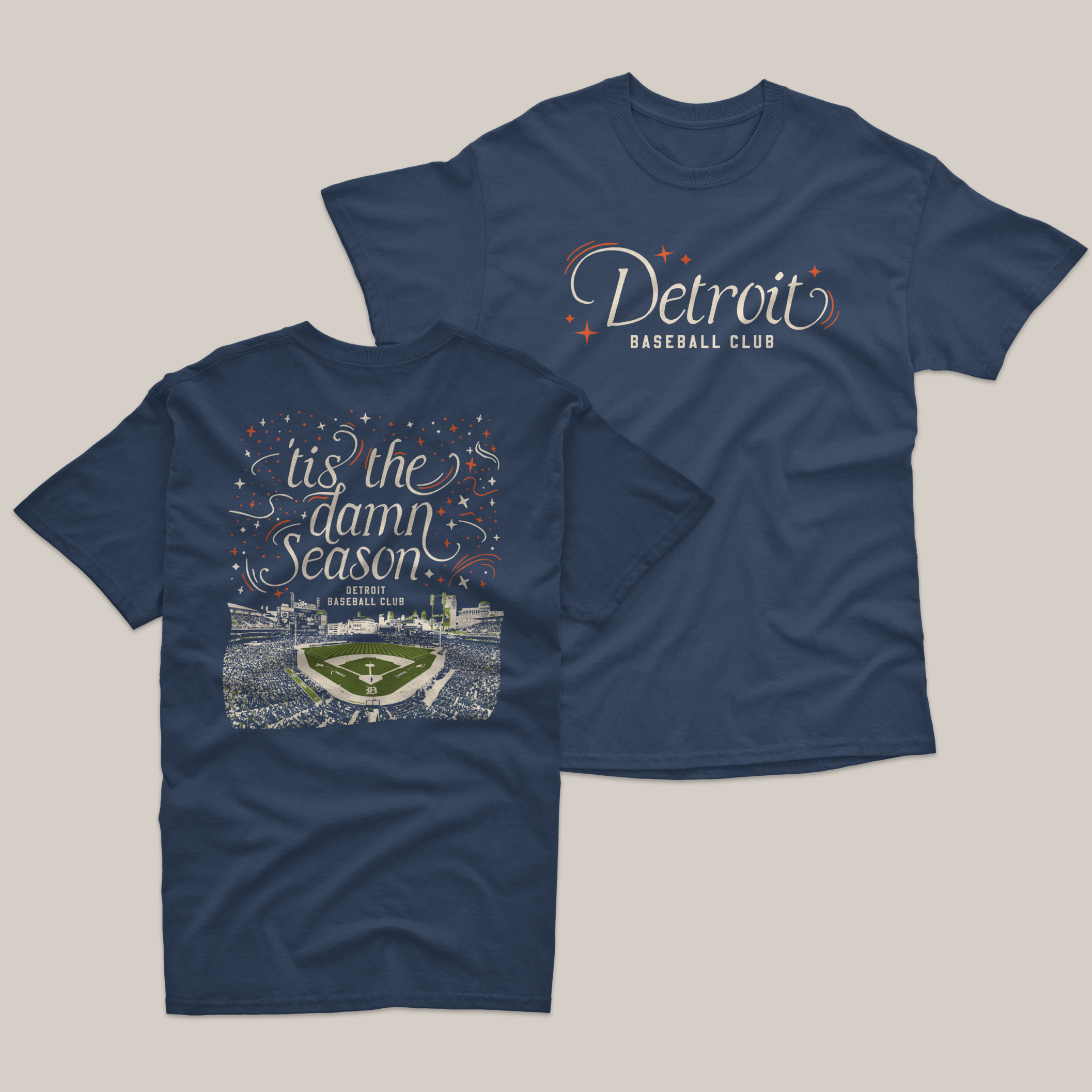 Detroit 'Tis the Damn Season Tee in True Navy, front and back
