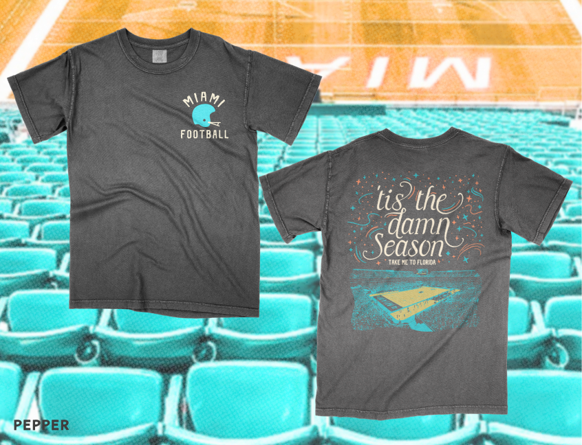 Miami Football 'Tis the Season Hard Rock Stadium Tee in Pepper