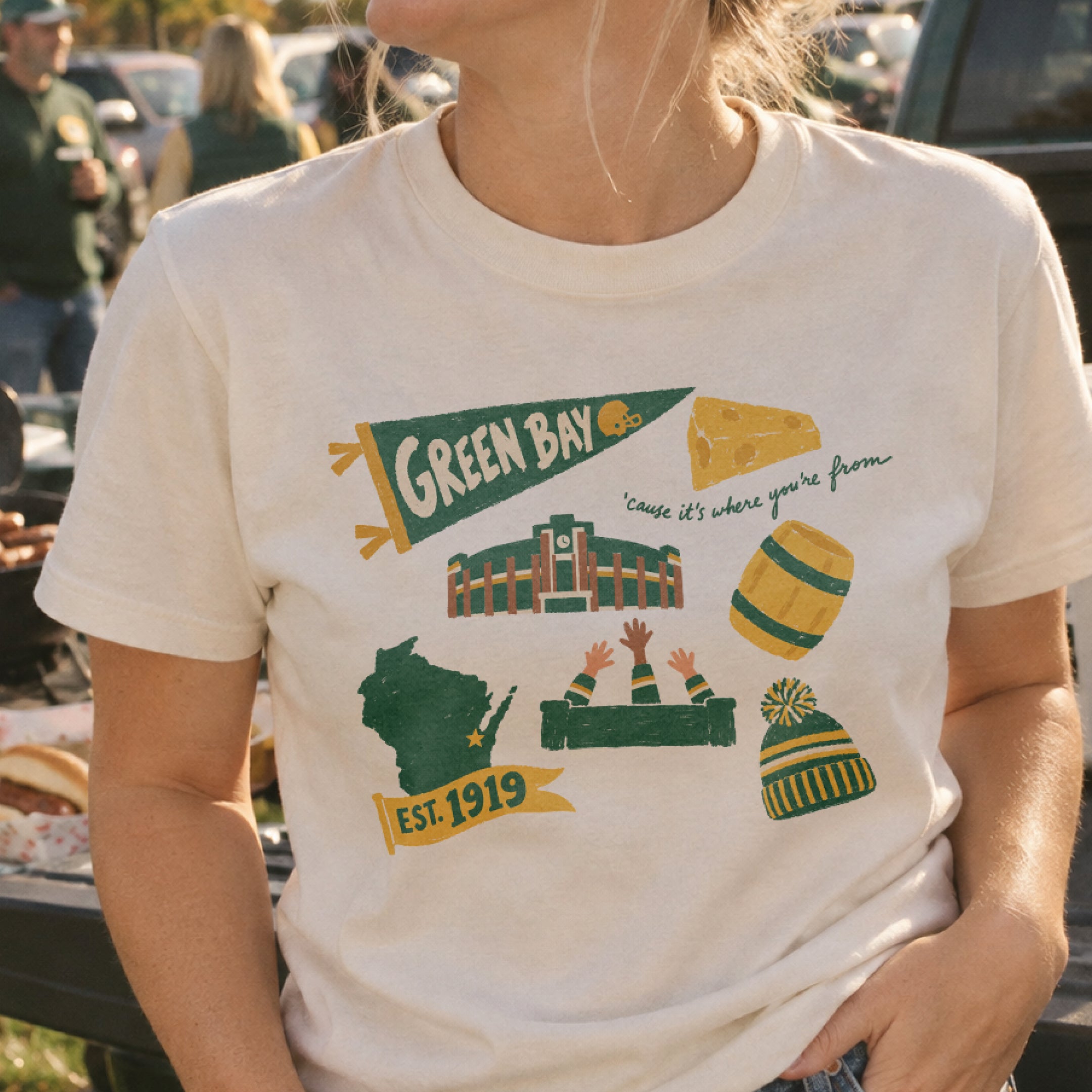 Green Bay Forever Tee in Ivory, on model