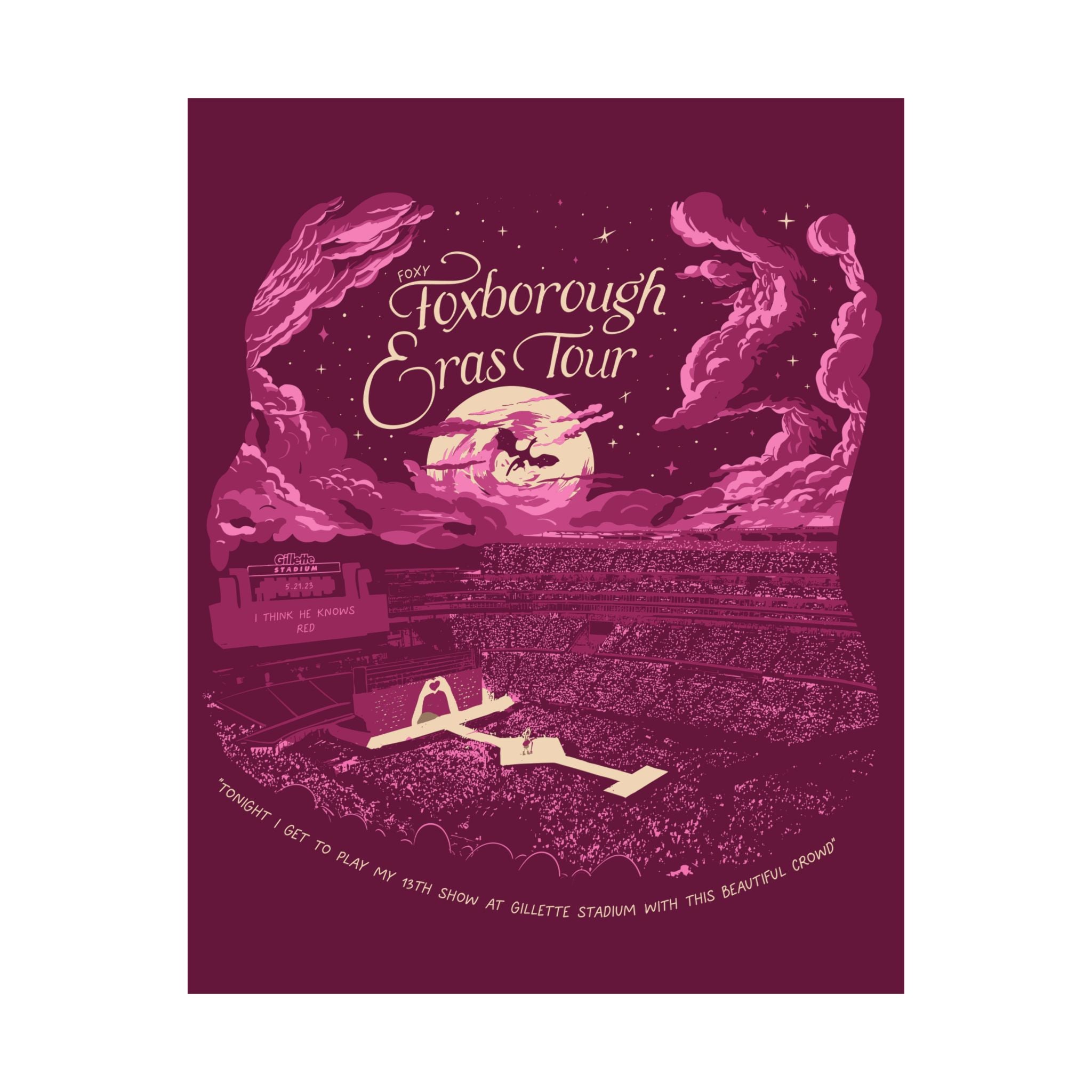 Pink Night Three Foxborough Eras Tour Gillette Stadium Poster