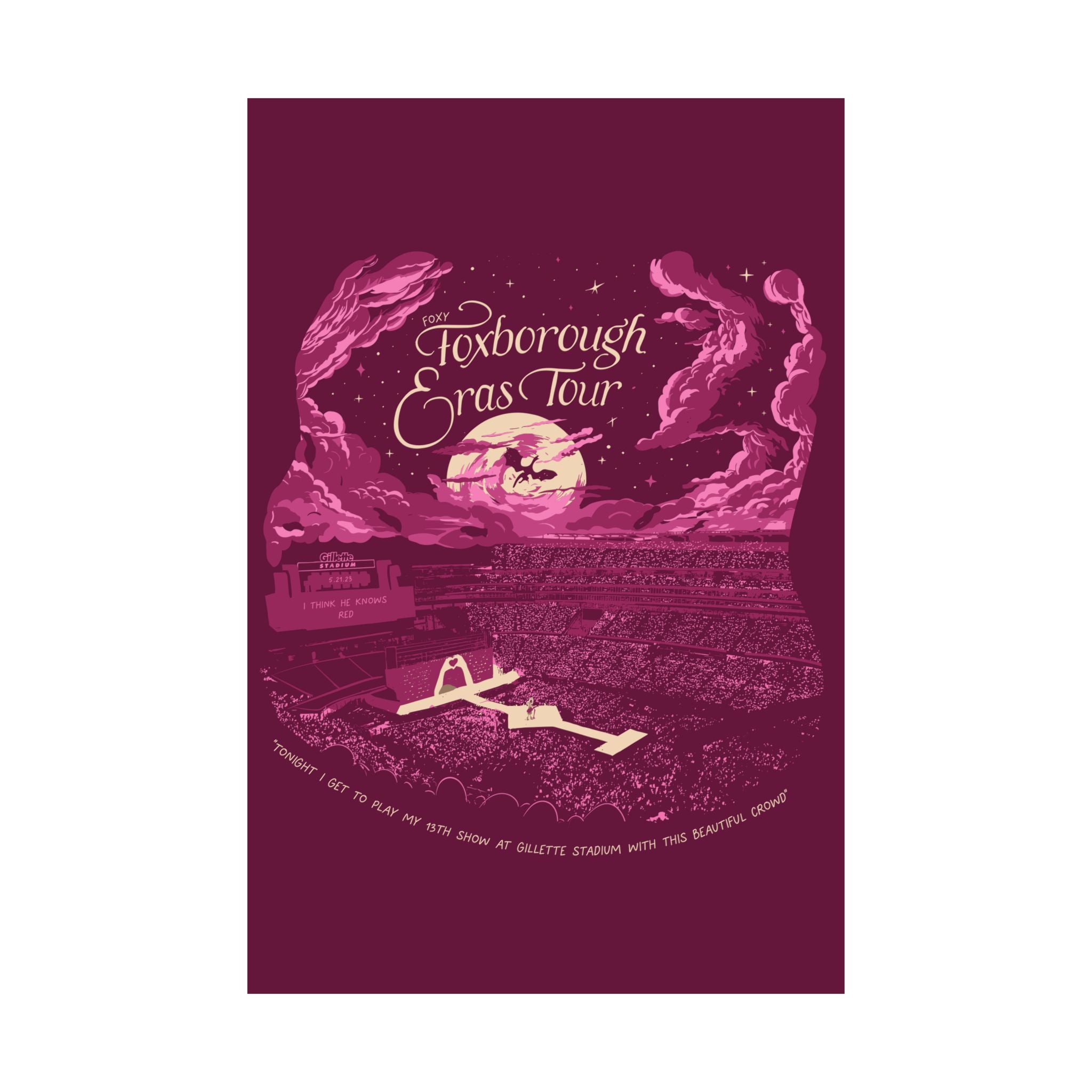 Pink Night Three Foxborough Eras Tour Gillette Stadium Poster