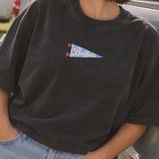 ’Tis the Damn Season Buffalo Boxy Tee in Pepper, front, on model