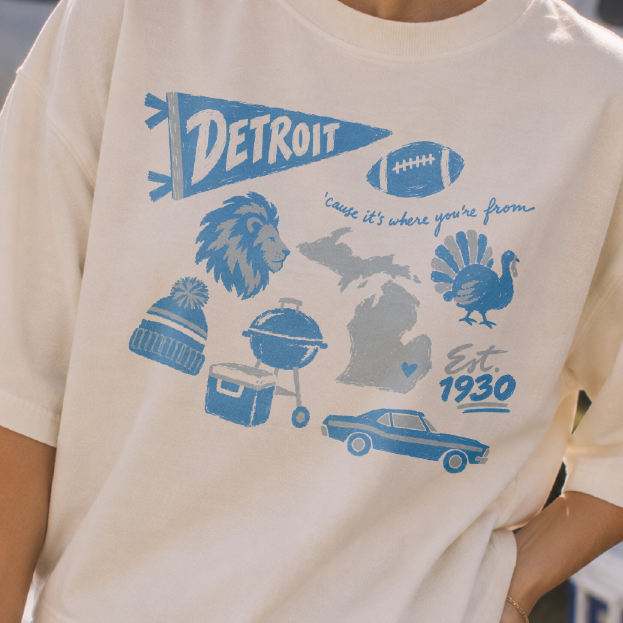 Detroit Forever Boxy Tee in Ivory, on model