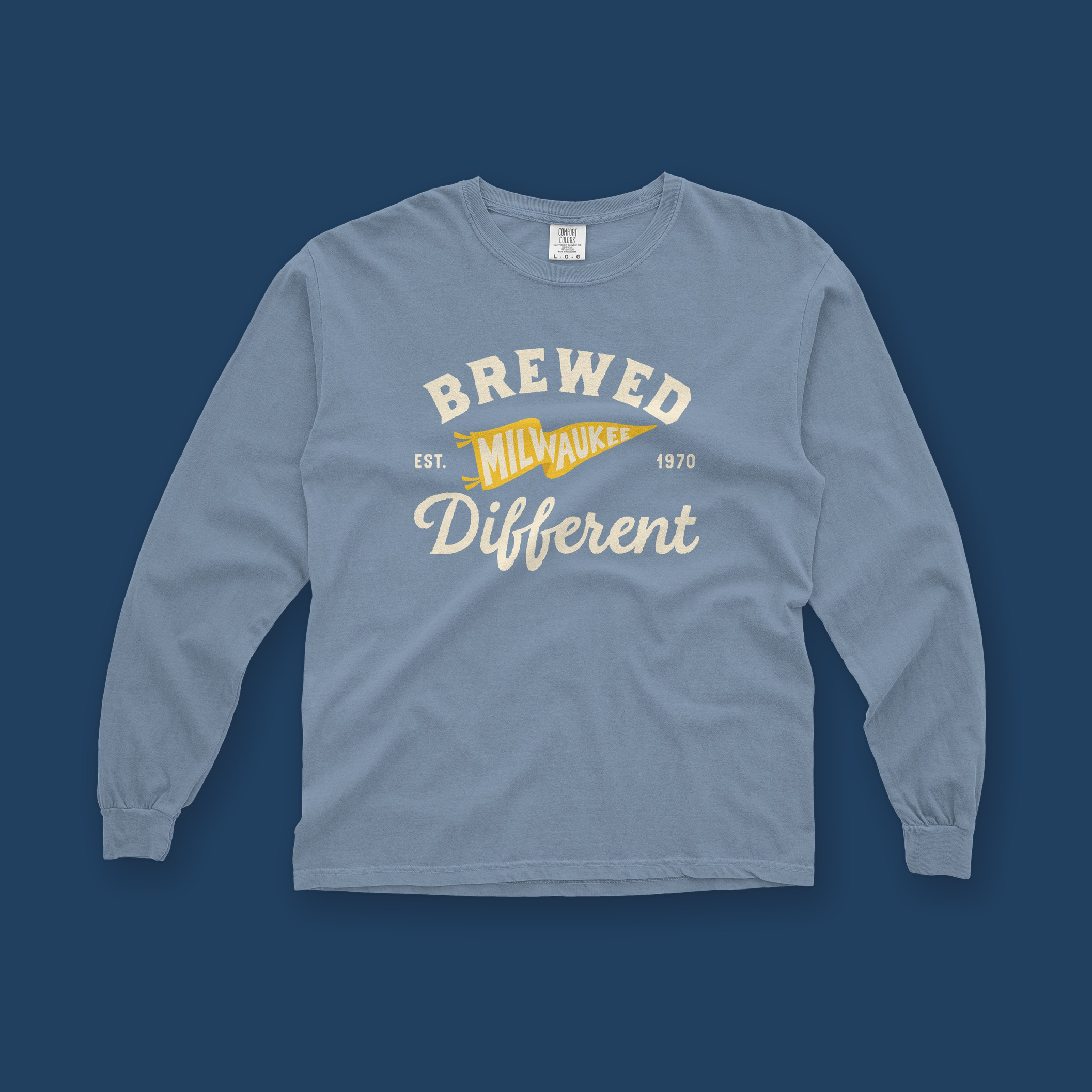 Brewed Different Milwaukee Long Sleeve Tee in Blue Jean