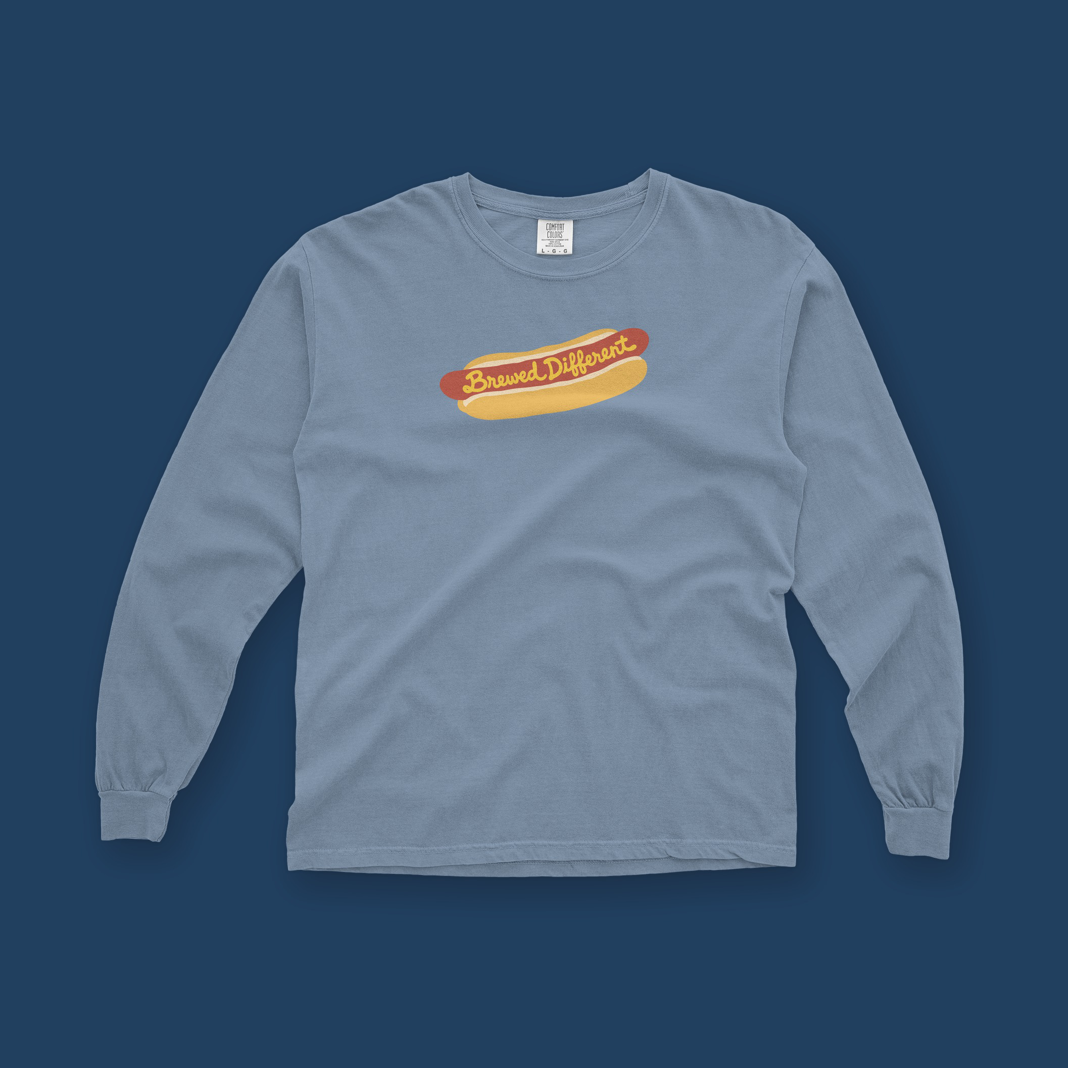 Brewed Different Hot Dog Long Sleeve Tee in Blue Jean