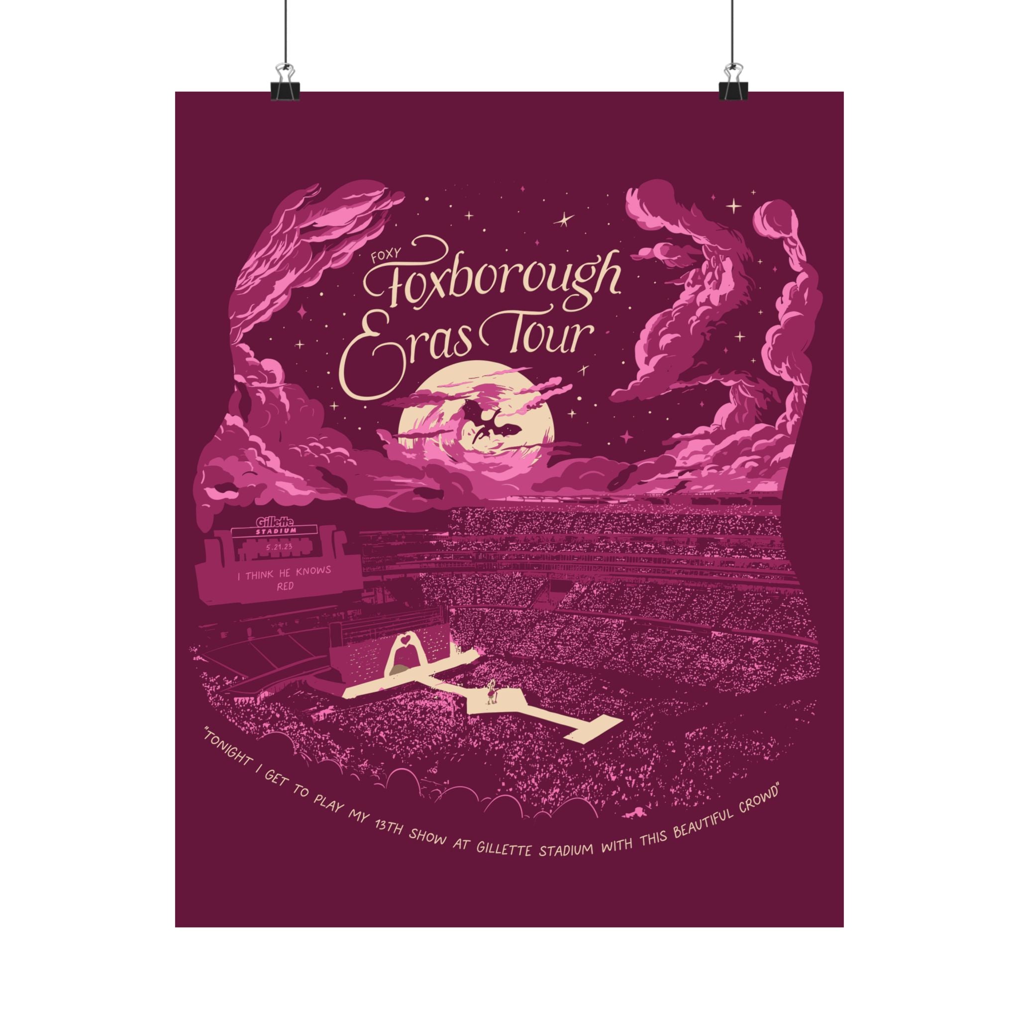 Pink Night Three Foxborough Eras Tour Gillette Stadium Poster
