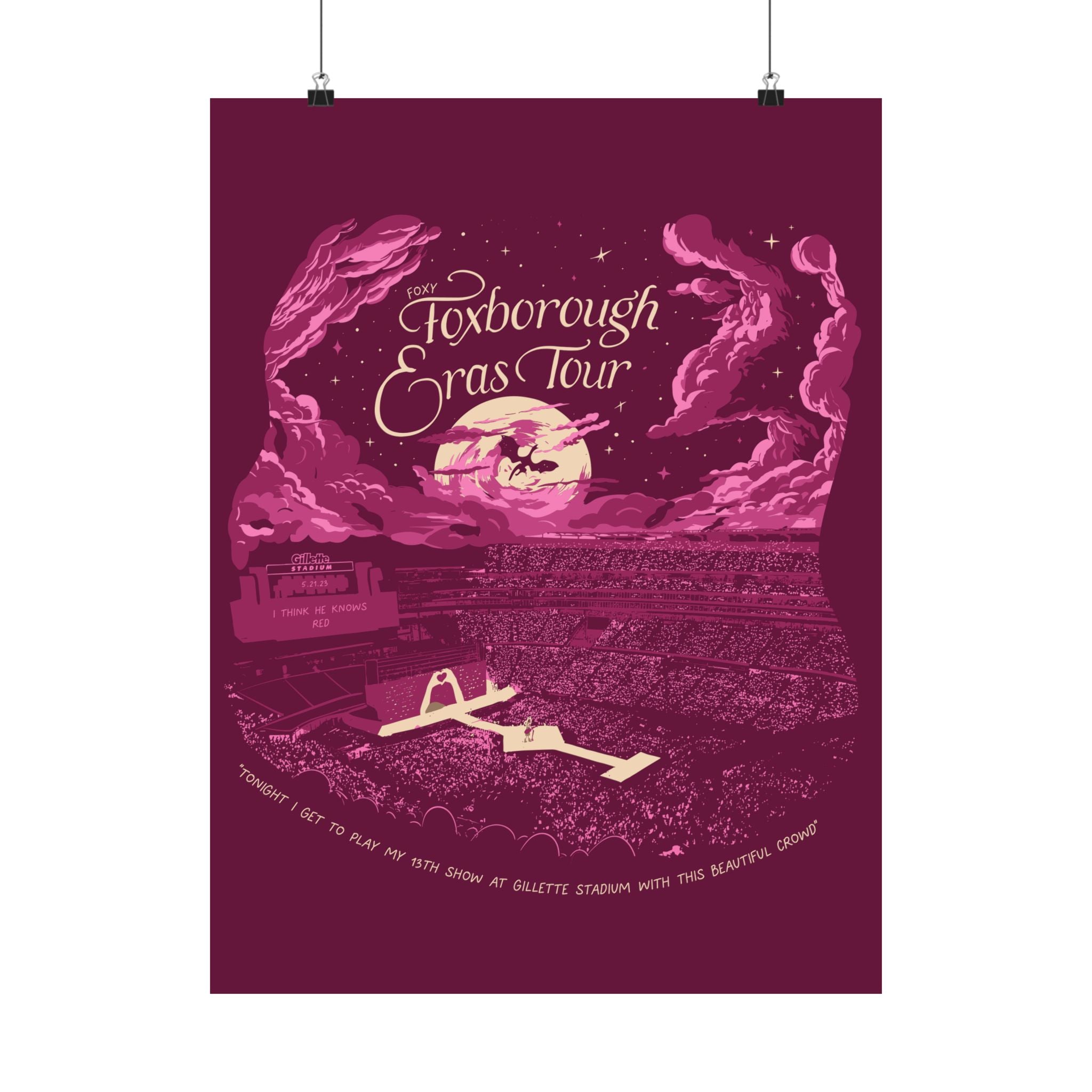 Pink Night Three Foxborough Eras Tour Gillette Stadium Poster