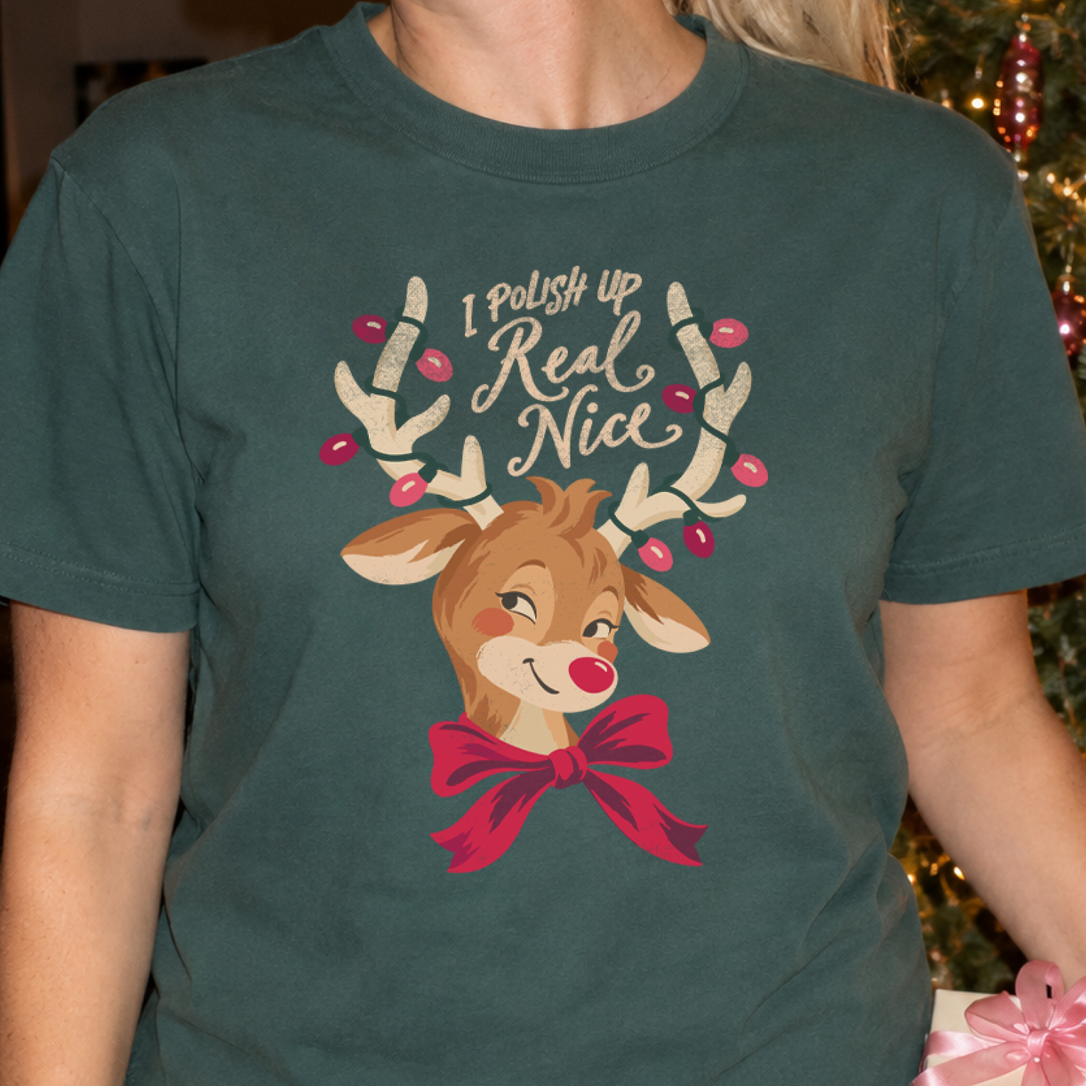I Polish Up Real Nice Tee in Blue Spruce, on model