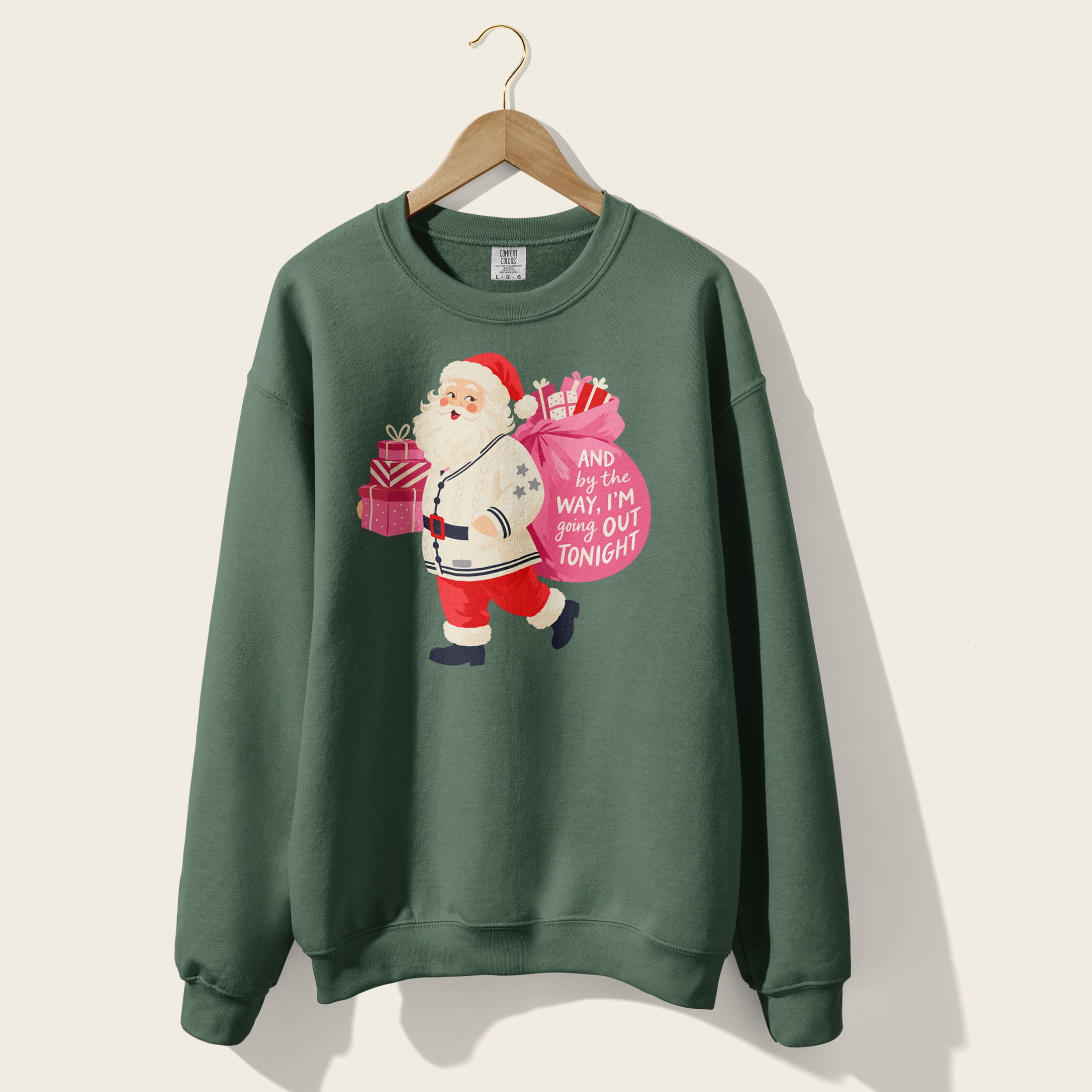 Bejeweled Santa Crewneck in Blue Spruce