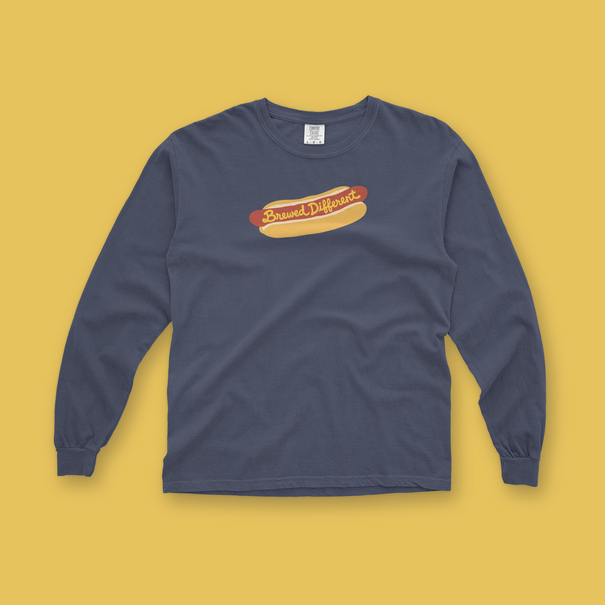 Brewed Different Hot Dog Long Sleeve Tee in Navy
