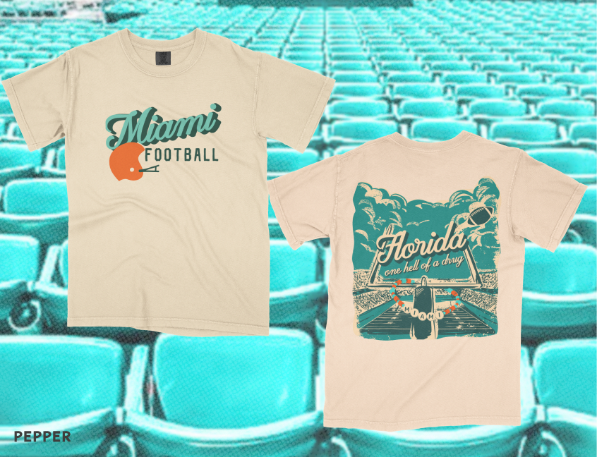 Miami Football, One Hell Of A Drug Tee in Ivory