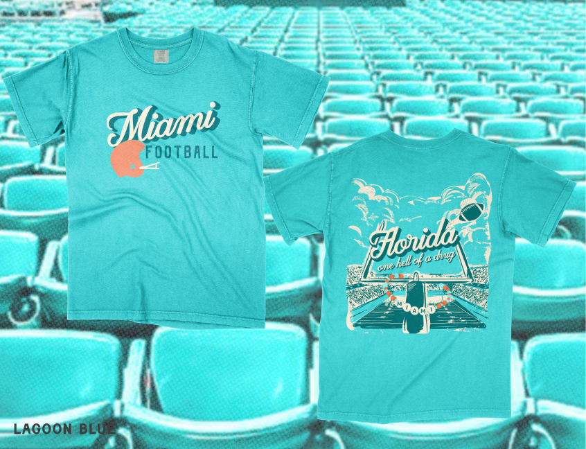 Miami Football, One Hell Of A Drug Tee in Lagoon Blue