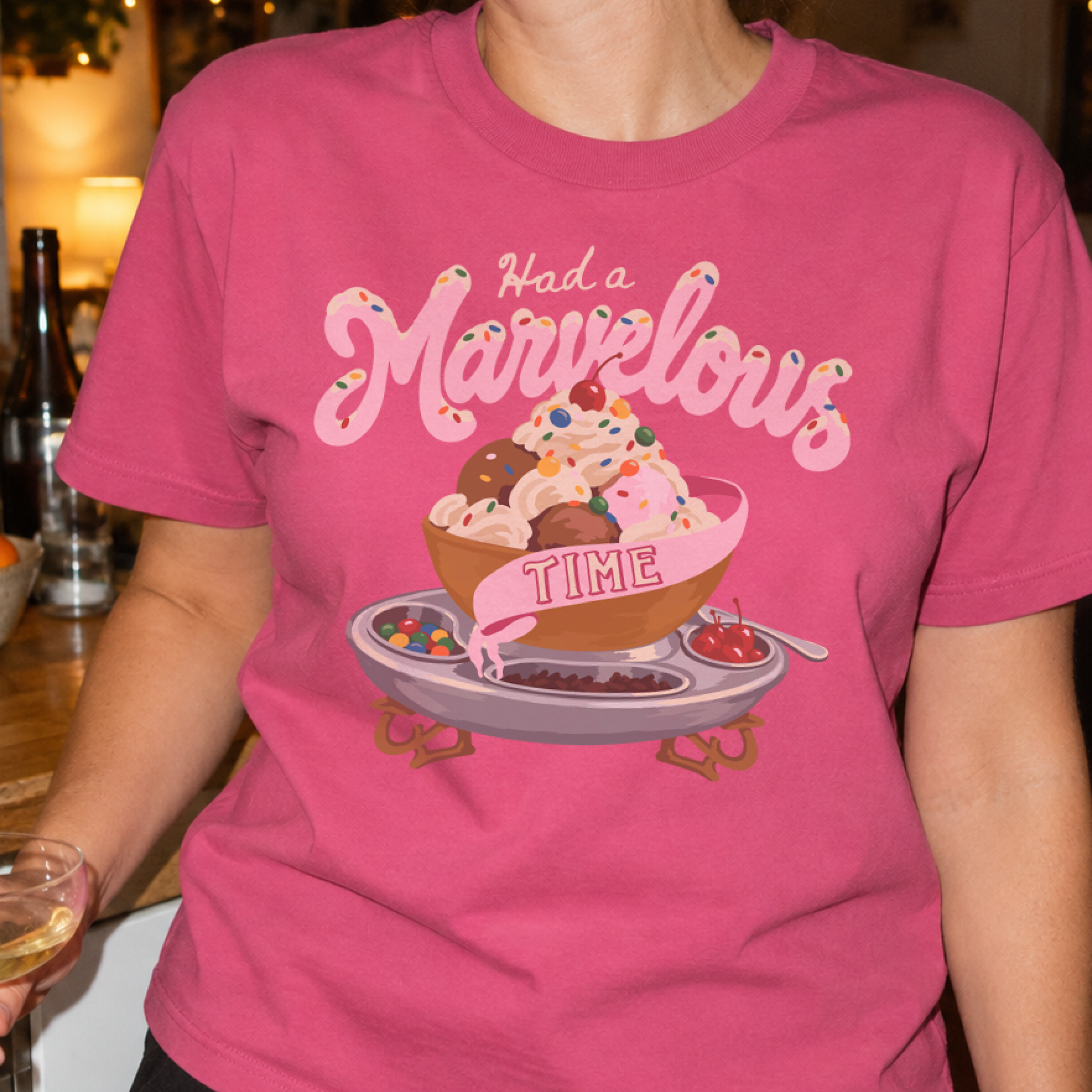 Had a Marvelous Time Sundae Tee in Crunchberry, on model