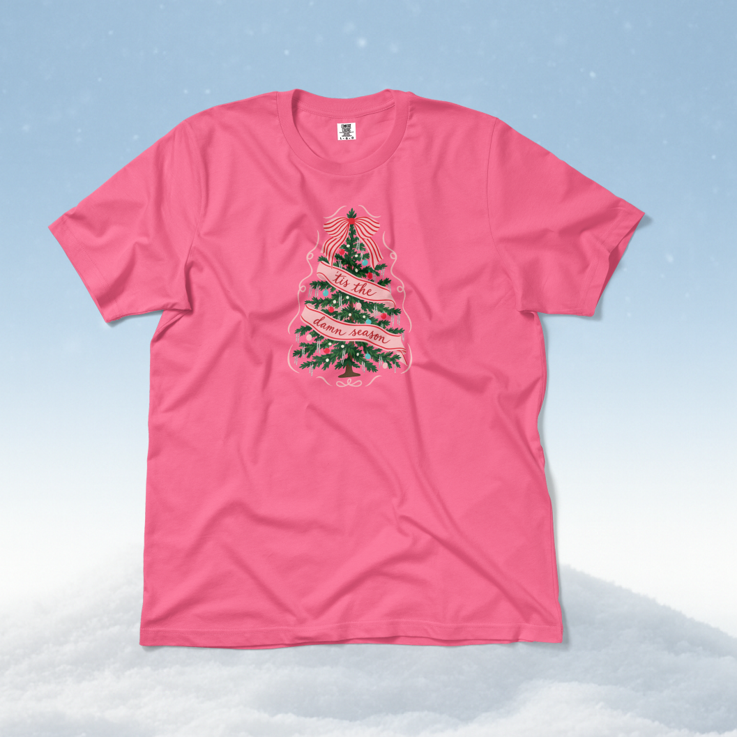 ’Tis the Damn Season Christmas Tree Tee in Crunchberry