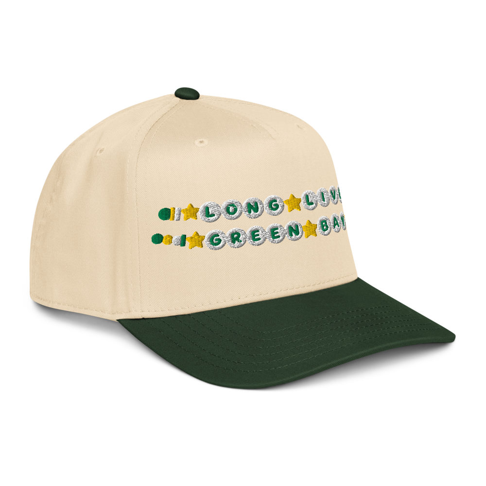 Long Live Green Bay Friendship Bracelet Trucker Hat in Dark Green/Natural, right side