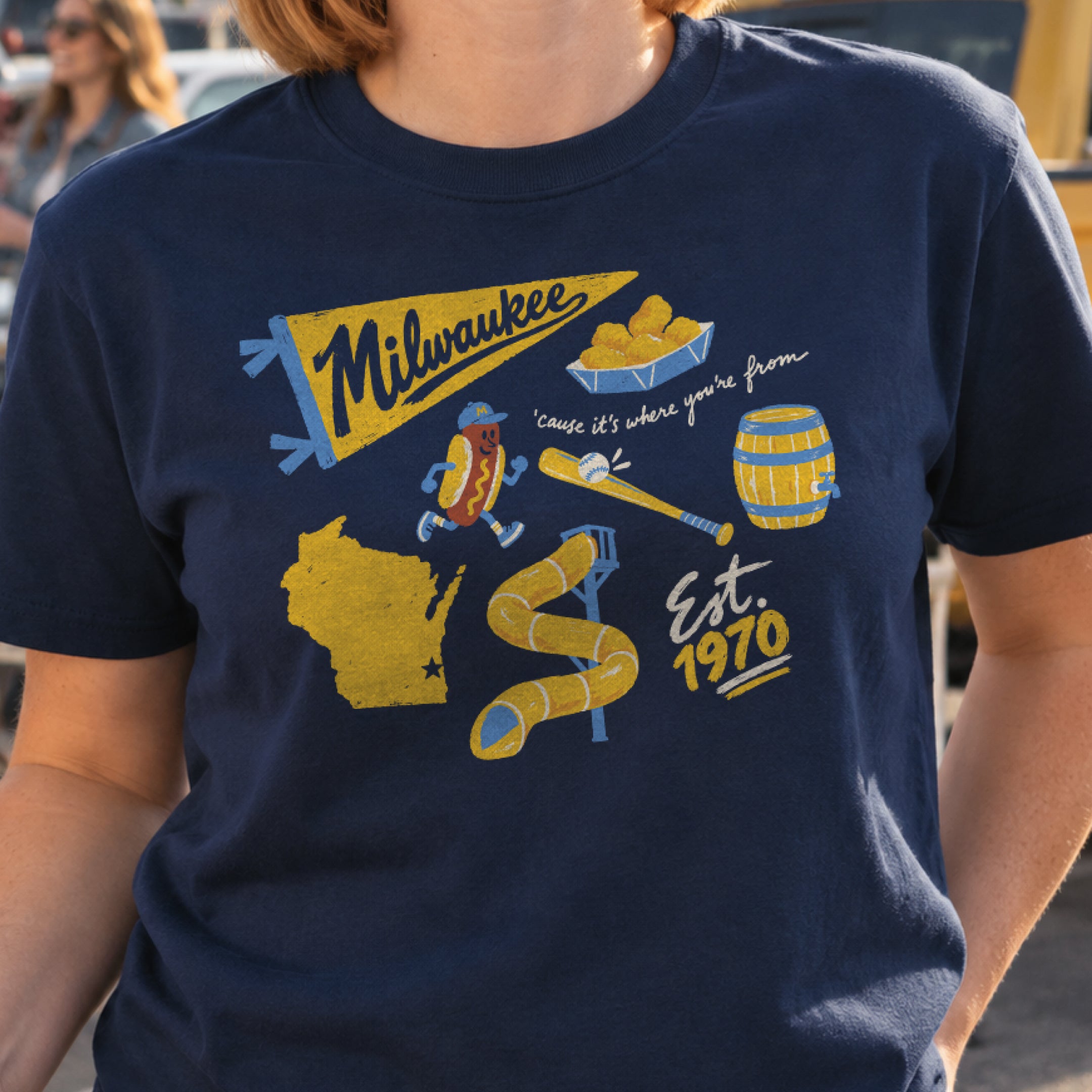 Milwaukee Forever Tee in True Navy, on model
