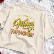 We Wish You a Merry Impeachment Boxy Tee in Ivory, on model