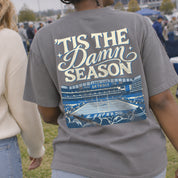 ’Tis the Damn Season Detroit Stadium Tee in Grey, back, on model