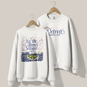 Detroit 'Tis the Damn Season Crewneck in White, front and back