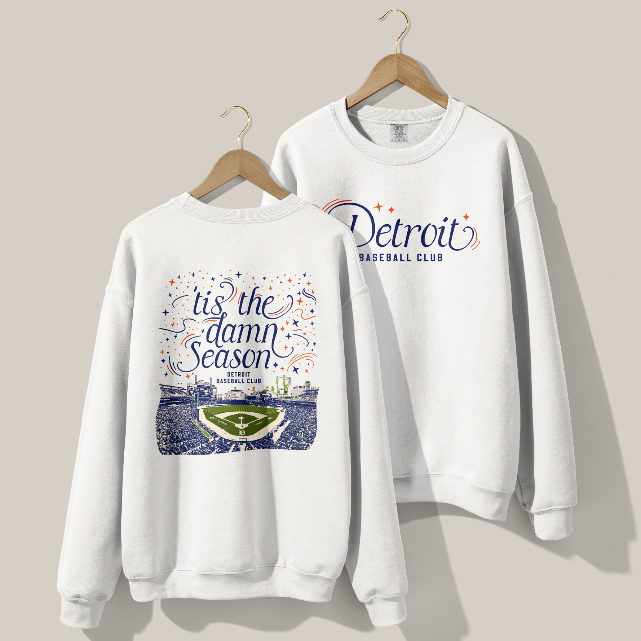 Detroit 'Tis the Damn Season Crewneck in White, front and back
