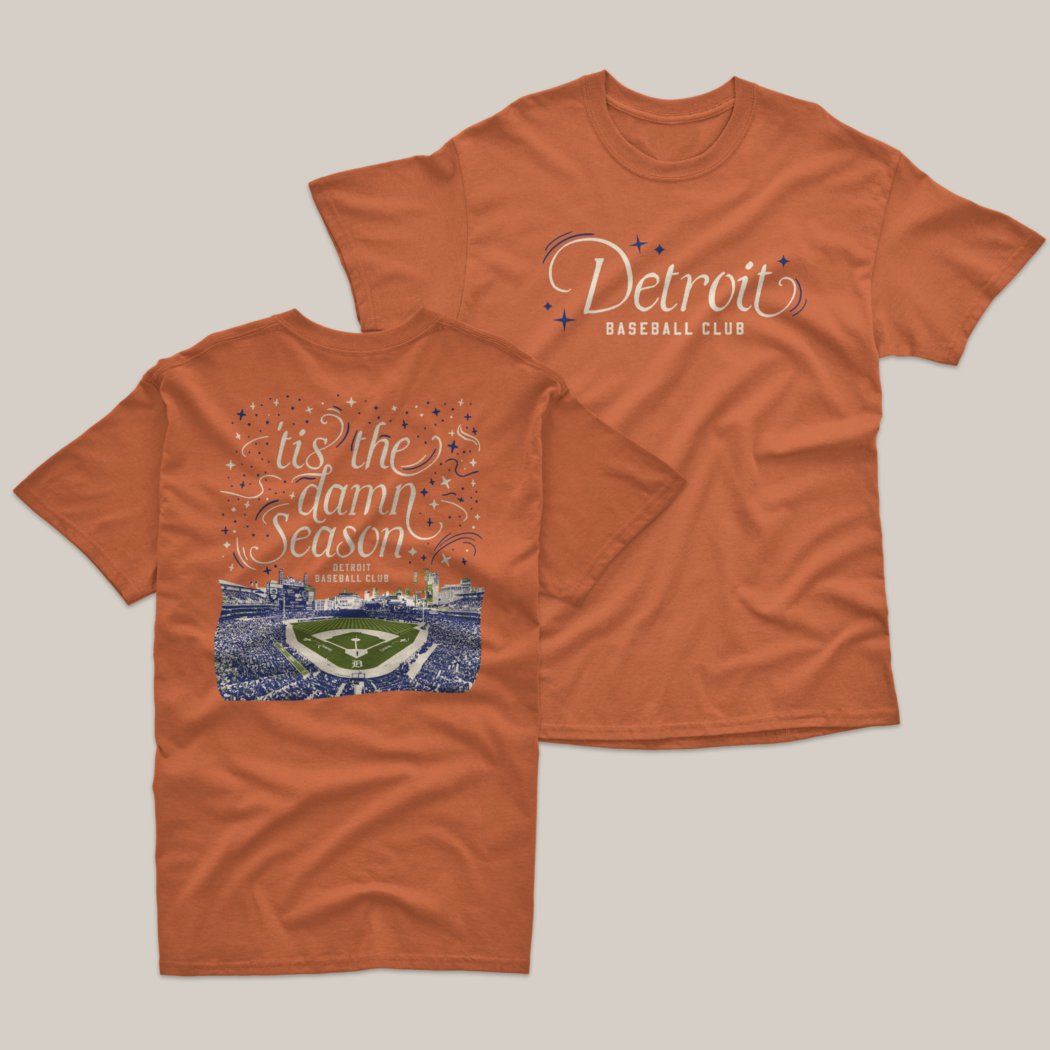 Detroit 'Tis the Damn Season Tee in Yam, front and back