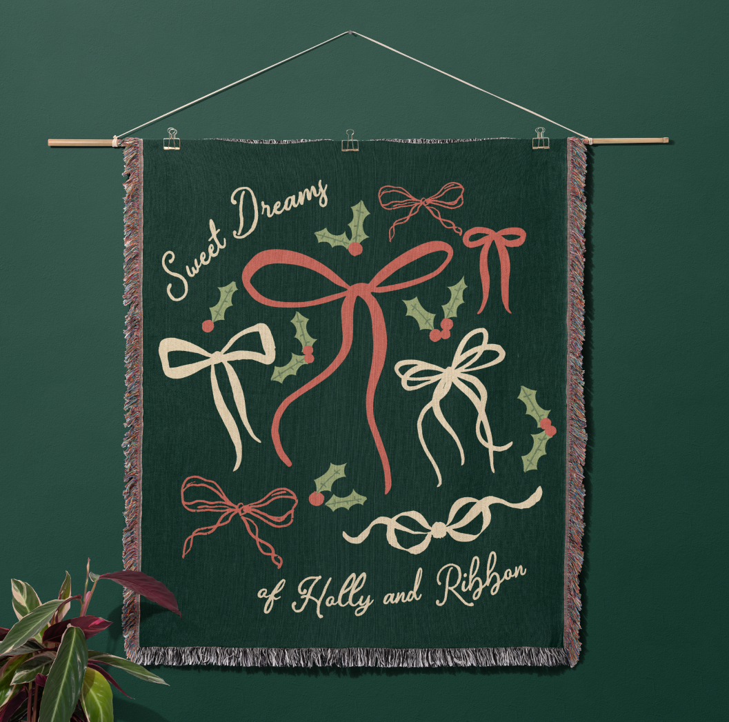 Holly and Ribbon Woven Blanket