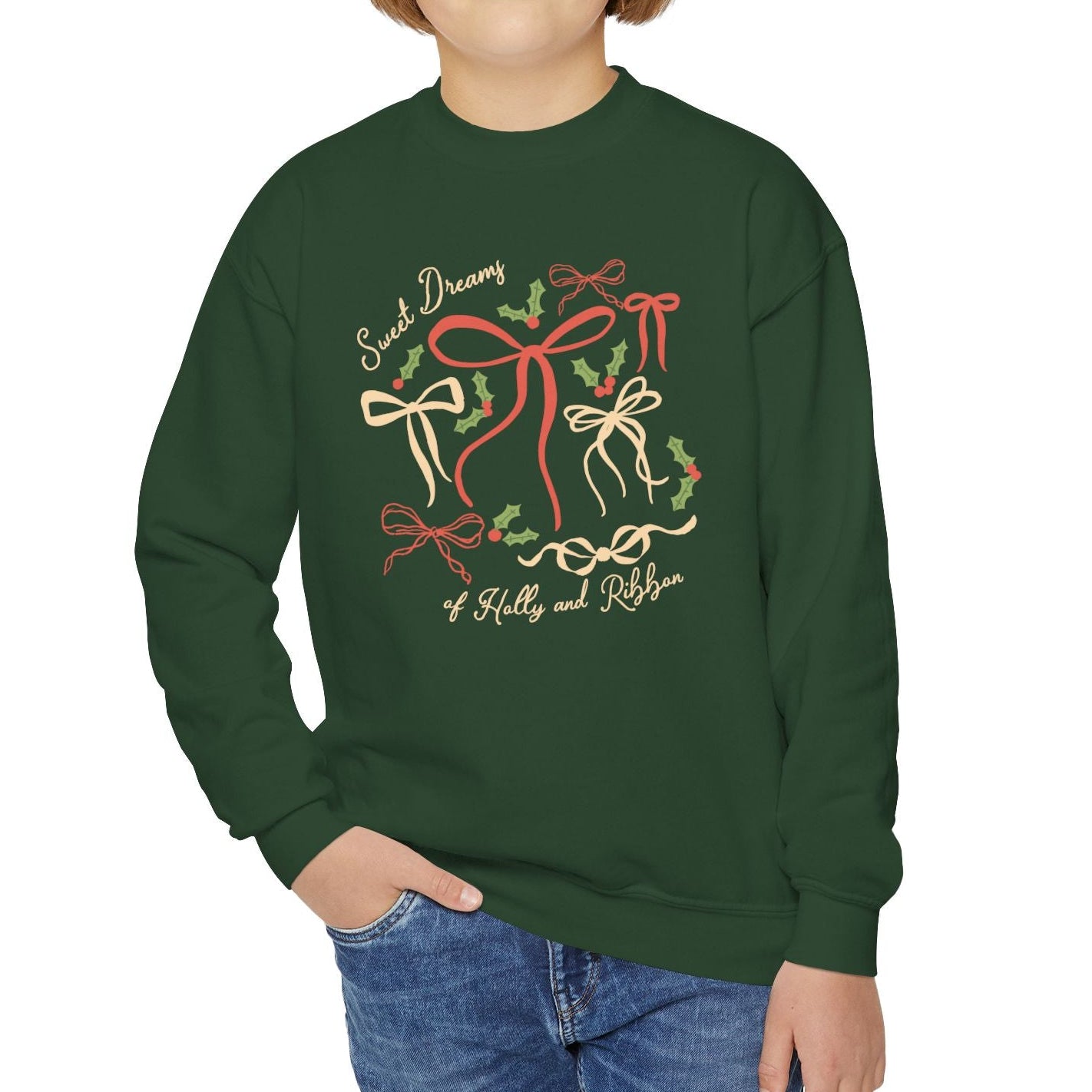Kid's Sweet Dreams of Holly and Ribbon Crewneck Sweatshirt