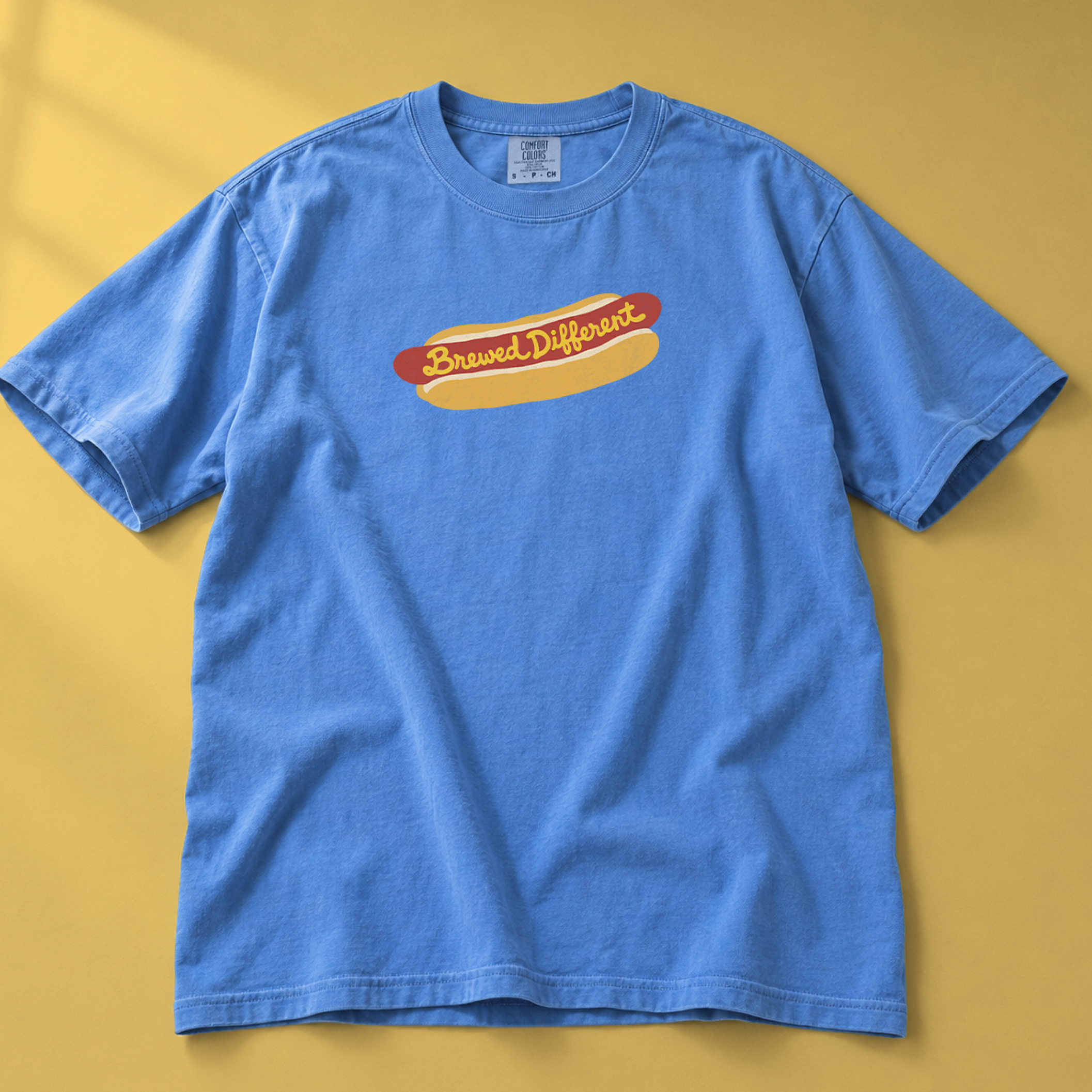 Brewed Different Hot Dog Tee in Flo Blue