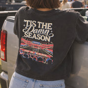 ’Tis the Damn Season Buffalo Boxy Tee in Pepper, back, on model