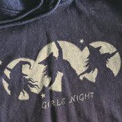Girls Night Hoodie in Black, close up of the print