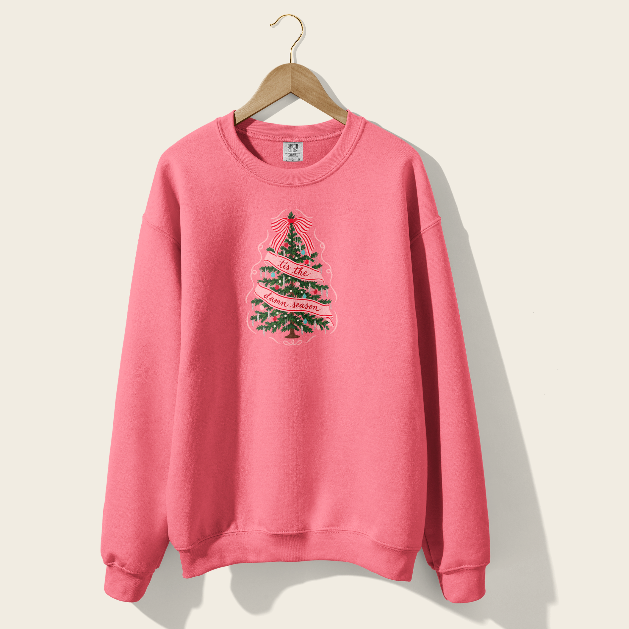 ’Tis the Damn Season Christmas Tree Crewneck in Watermelon