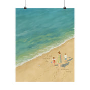 Best Day on the Beach – Brunette Mom, Son, and Daughter Print
