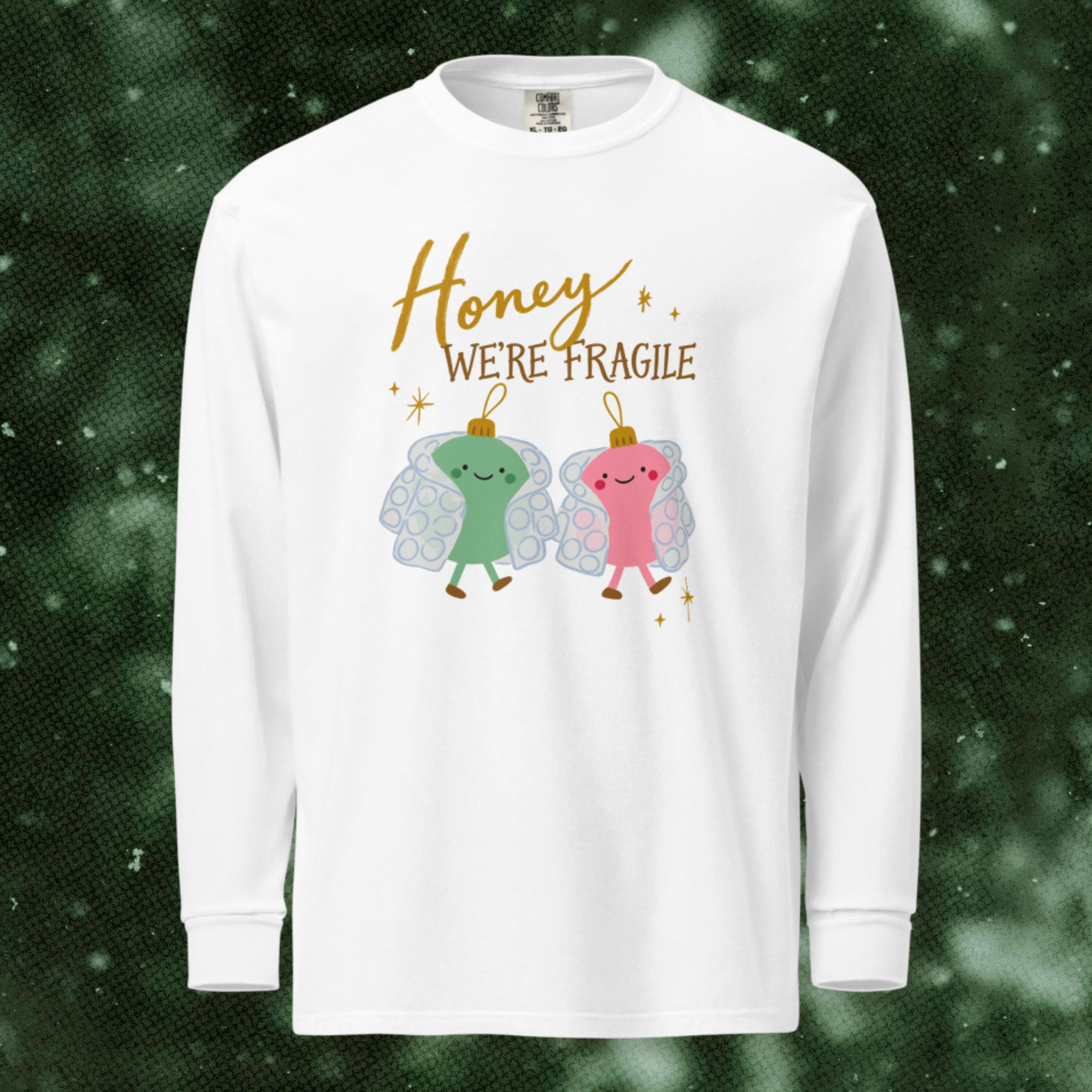 Honey We're Fragile Long Sleeve Tee in White