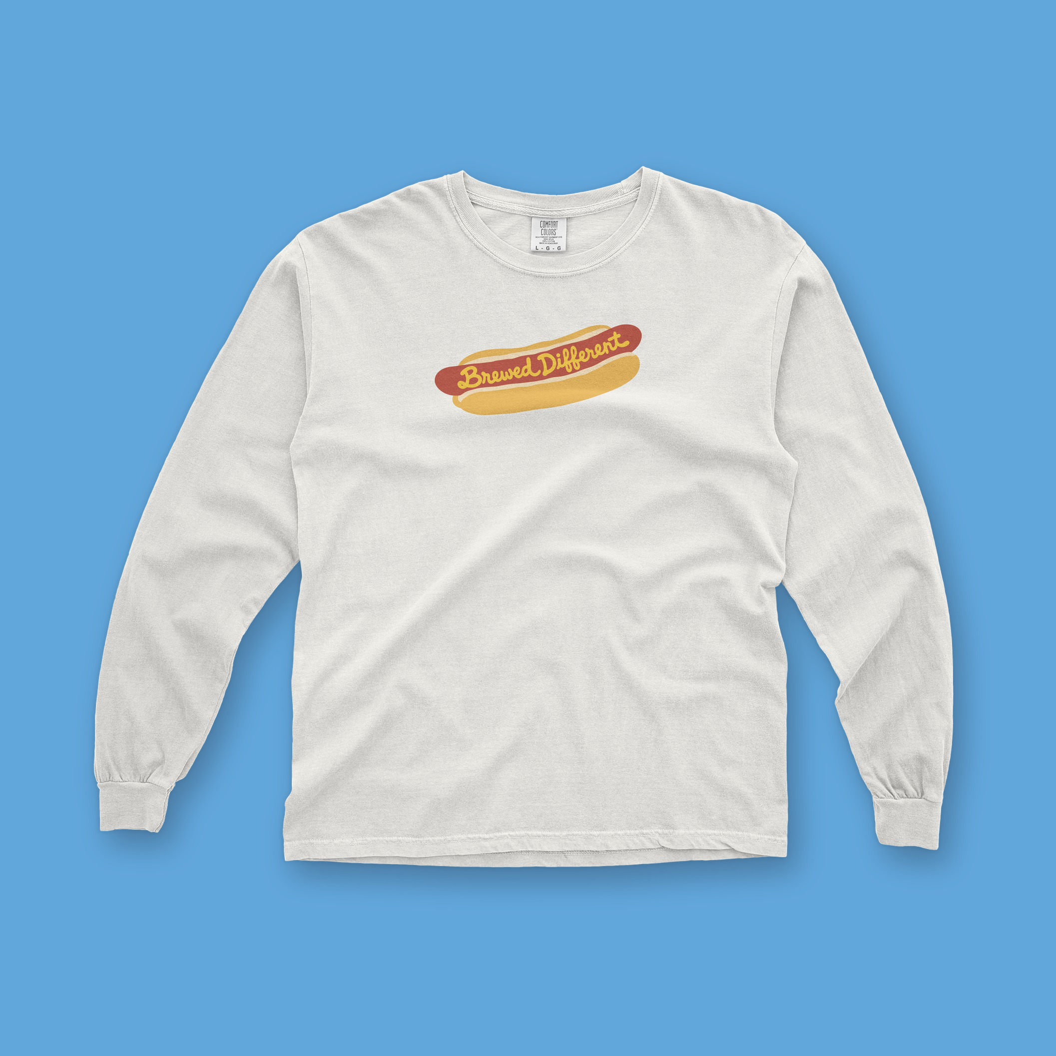 Brewed Different Hot Dog Long Sleeve Tee in White