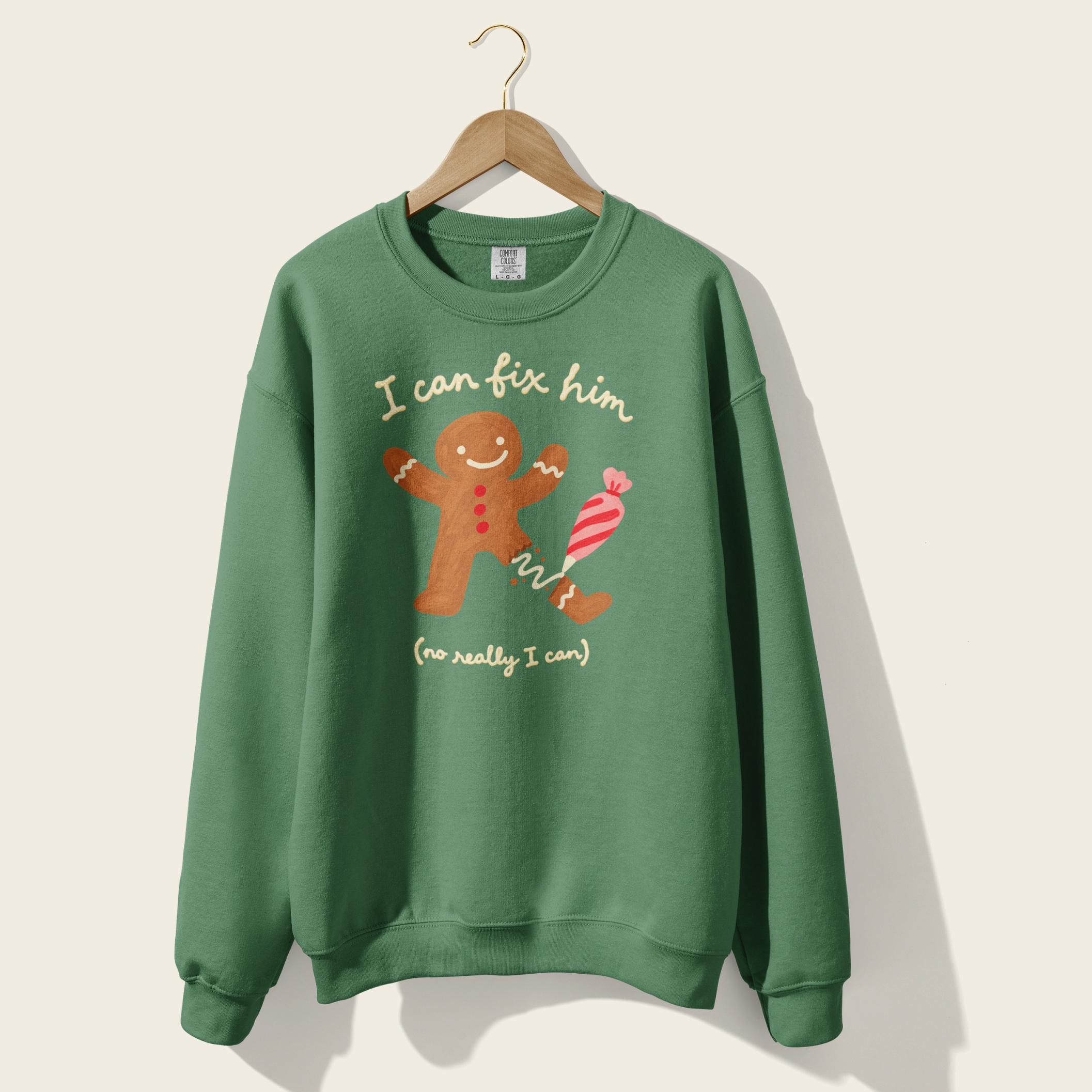 I Can Fix Him Gingerbread Crewneck in Light Green