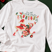 Shimmer Santa Long Sleeve Tee in White, on model