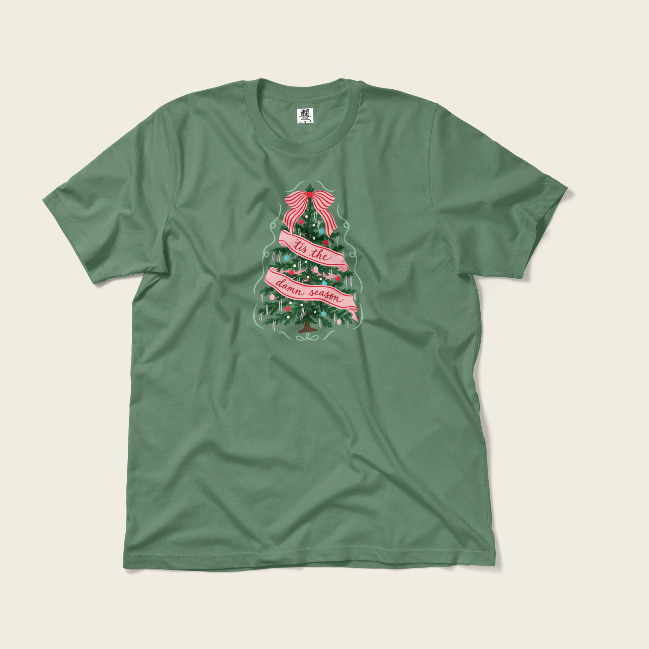 ’Tis the Damn Season Christmas Tree Tee in Light Green