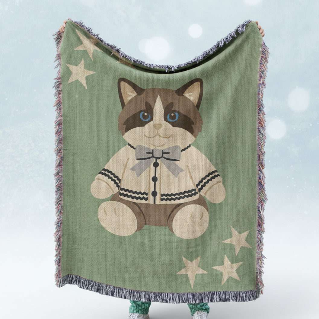 Cardigan Cat Woven Blanket