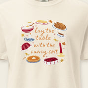 Lay the Table Thanksgiving Boxy Tee print close-up