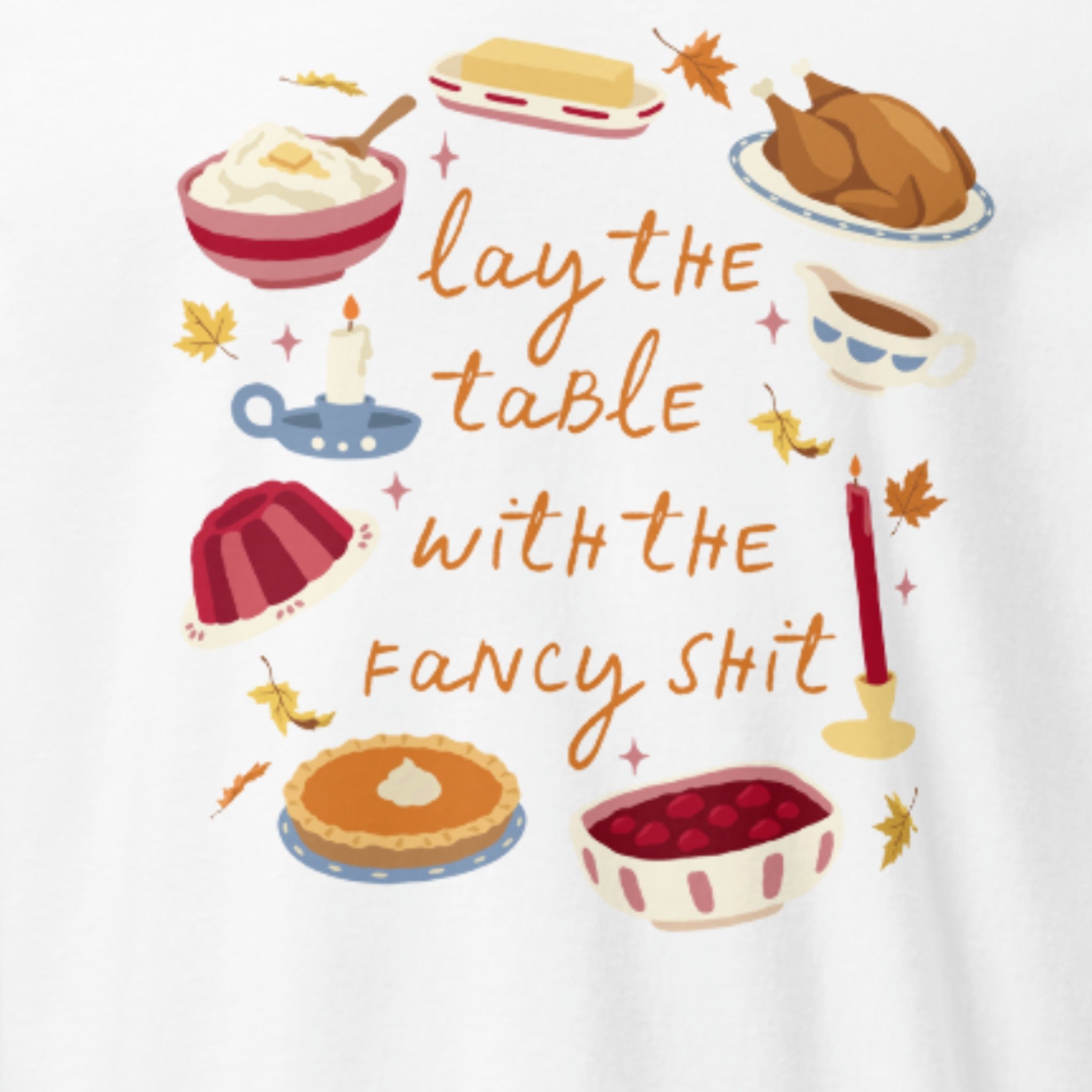 Lay the Table Thanksgiving Long Sleeve print close-up