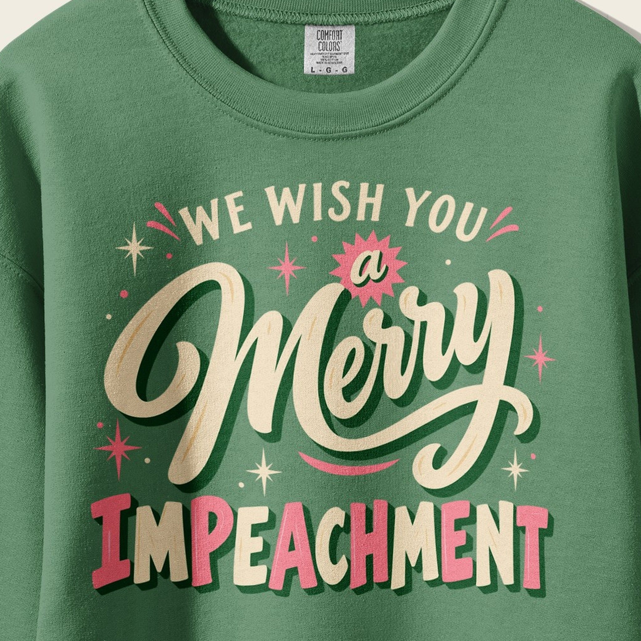 We Wish You a Merry Impeachment Crewneck print close-up