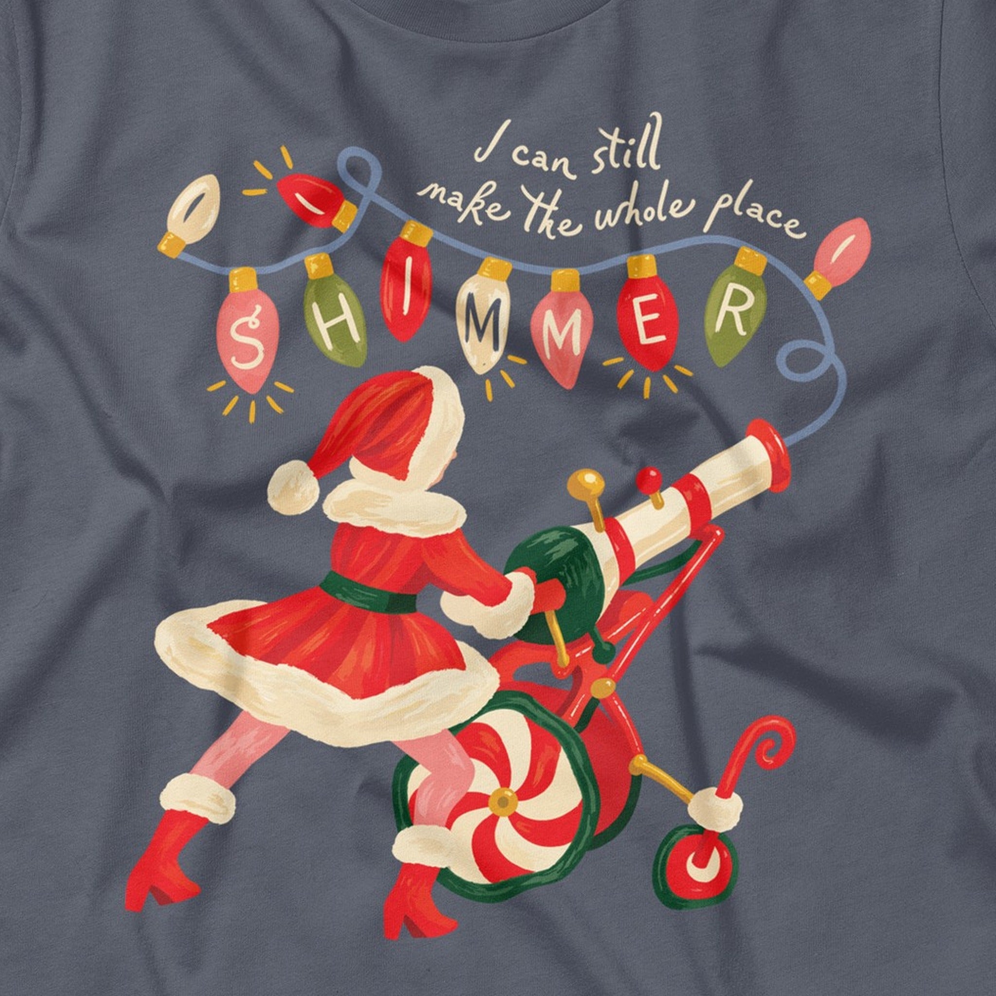 Shimmer Santa Tee print close-up