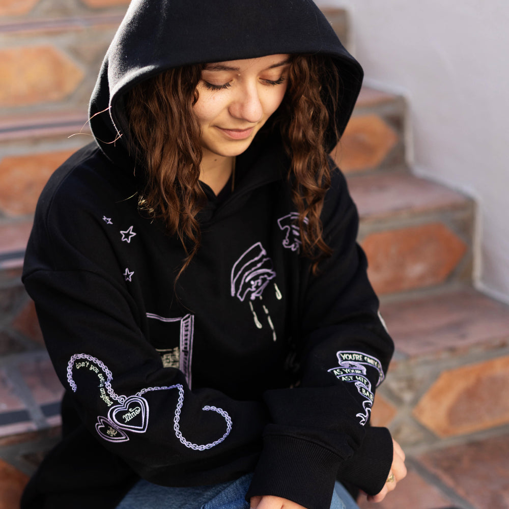 Violet Tears Embroidered Hoodie