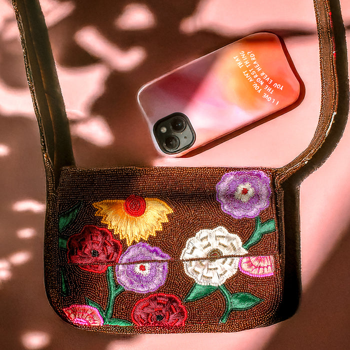 Embroidered Floral Piano Beaded Bag