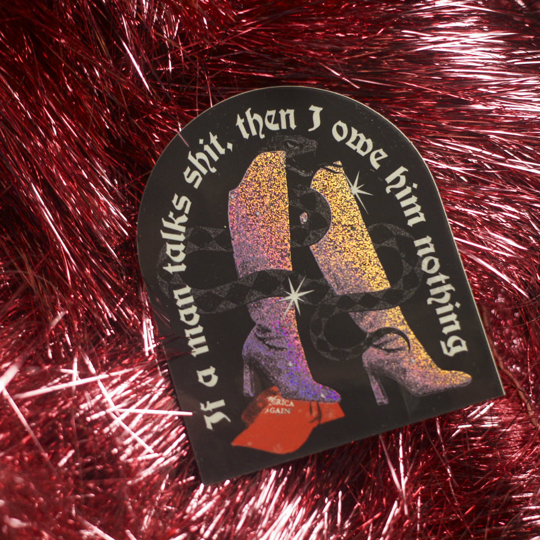 Talk Shit, Get Bit Glitter Sticker