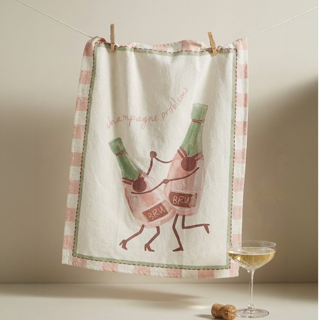 The Champagne Problems Tea Towel