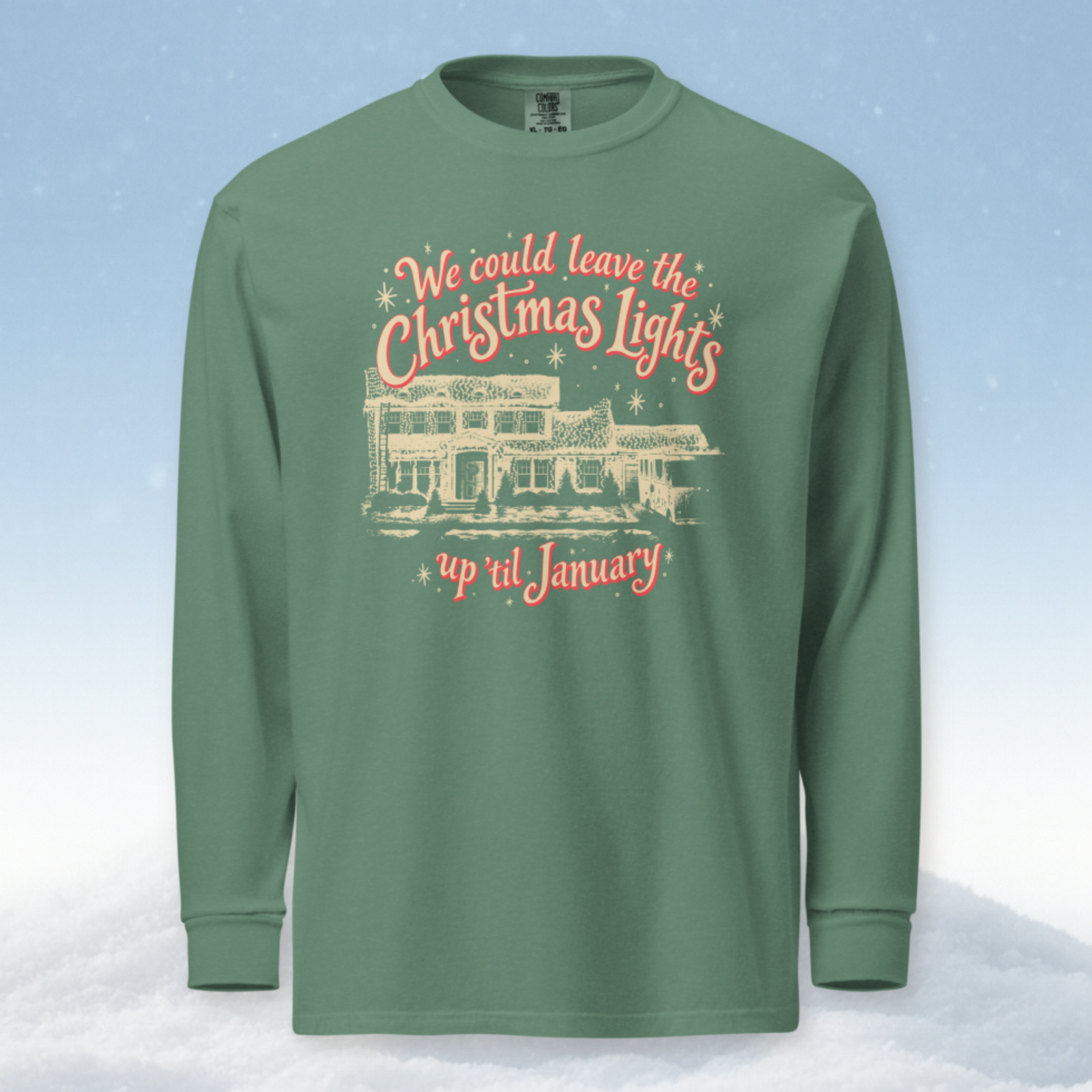 Christmas Lights 'Til January Long Sleeve in Light Green